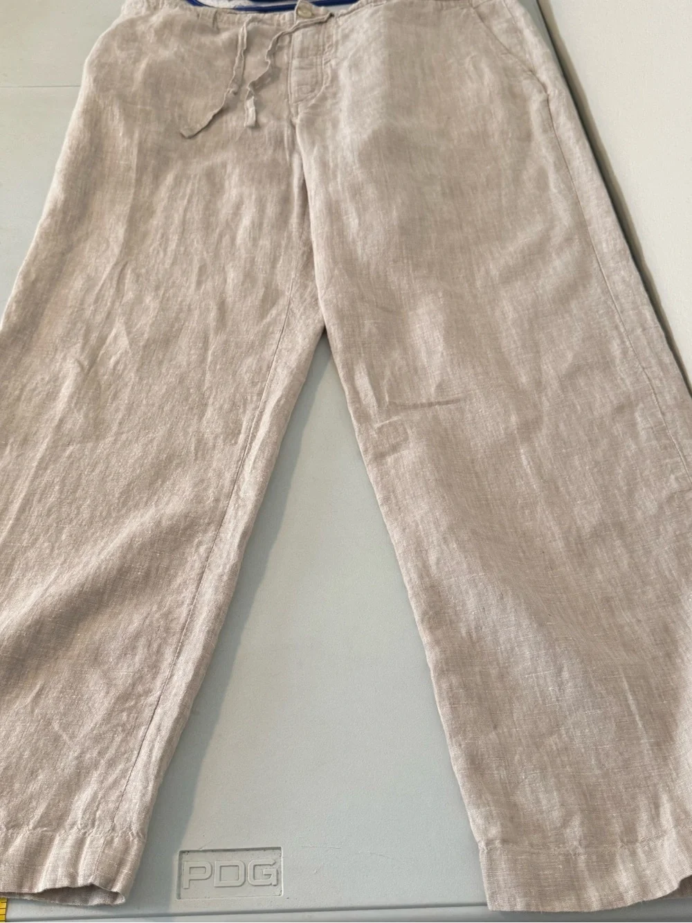 Perry Ellis Linen Pants Mens 38 Beige Drawstring Chino Lightweight Beach